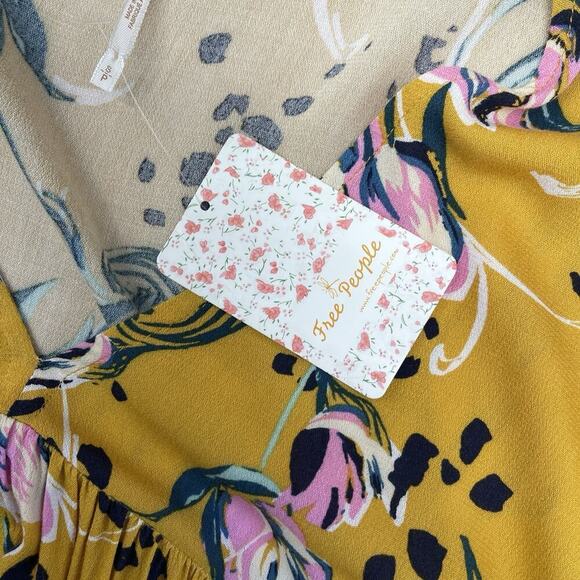 Free People Bella Tunic Blouse Top Womens Size S Yellow Floral Flowy Boho NWT - Picture 5 of 9